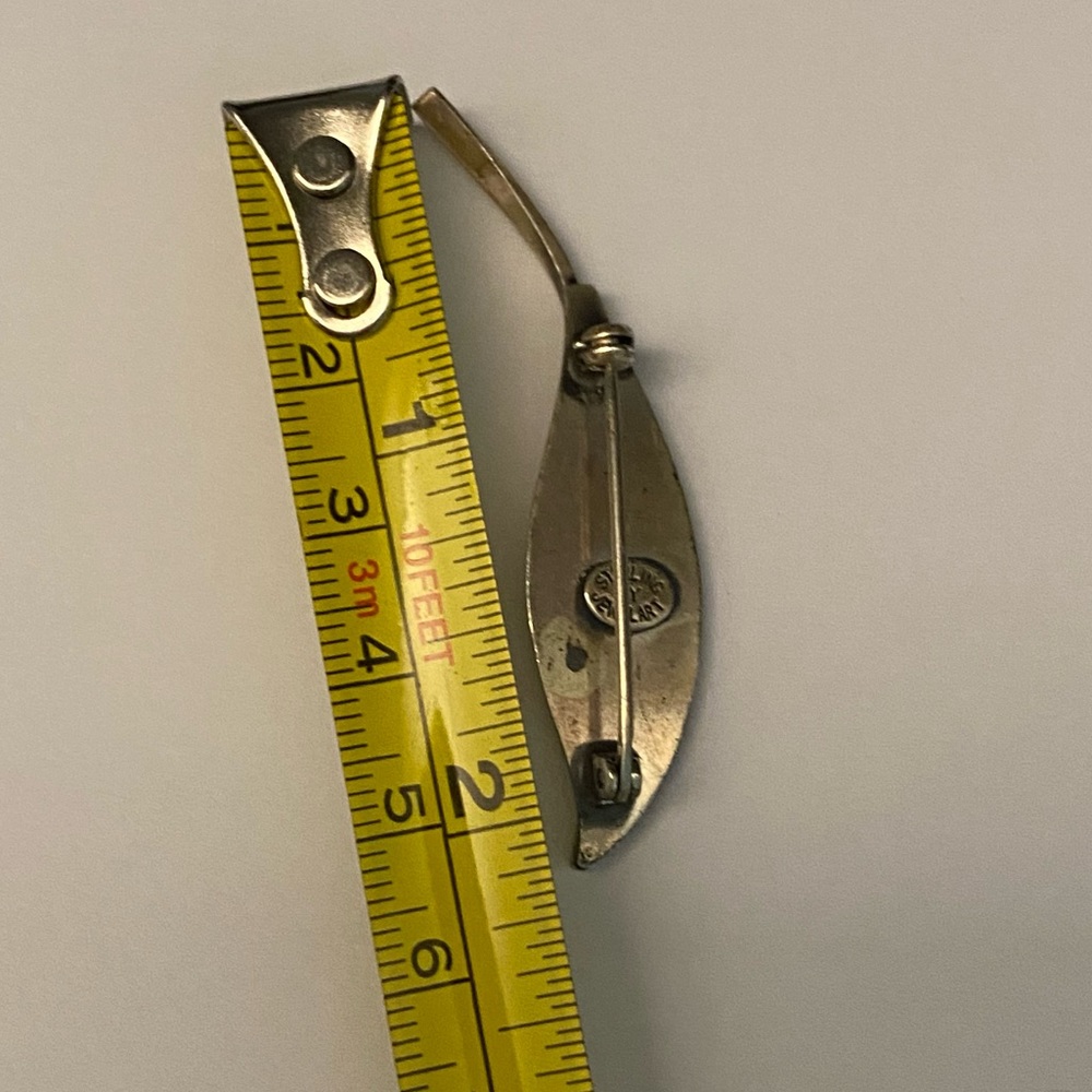 Vintage 925 Sterling Silver and Black Feather Leaf Brooch Pin Pendant - Picture 8 of 8